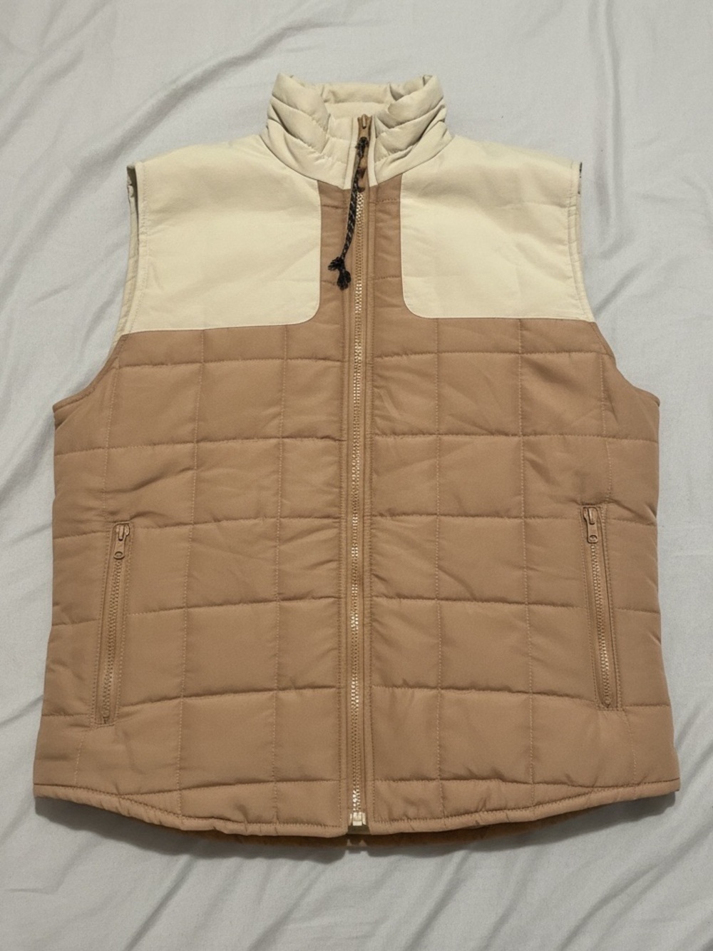 Nomad Craft + Flow Puffer Vest Sz S Tan Cream Colorblock Quilted Zip Lightweight
